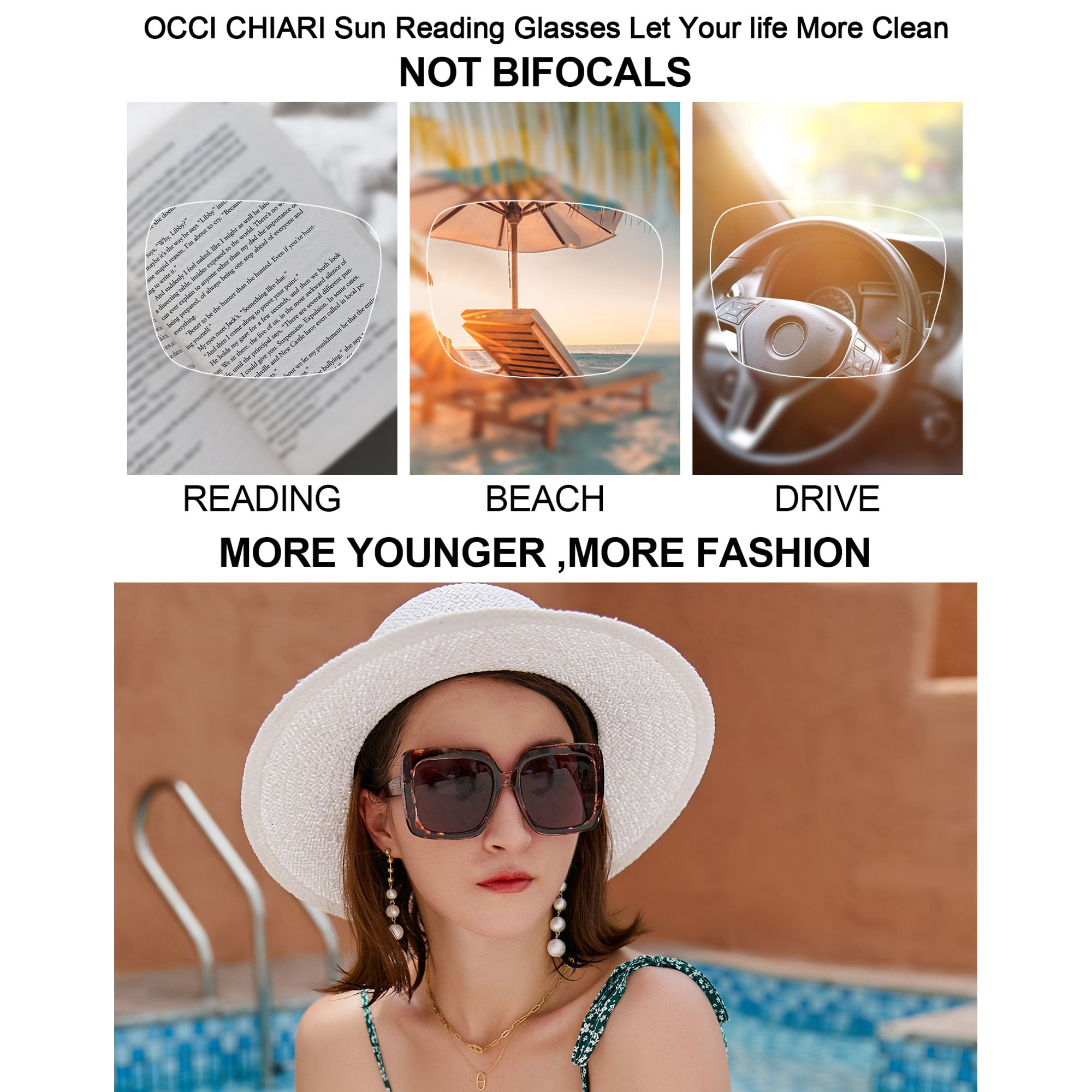 OCCI CHIARI Sunglasses Reading Glasses 2.0 Women UV Protection Sunglass Blue Light Blocking Readers Outdoor 1.0 1.25 1.5 1.75 2.0 2.25 2.5 2.75 3.0 3.5 (Tortoise, 2.00) Acrylic Lens