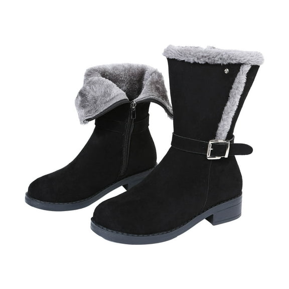hopeusnice Women's Winter Warm Fuzzy Fleece Lined Snow Boots Side Zipper Ankle Boots Outdoor Booties Comfortable Boots Black 39