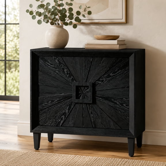 Atumcto 31.5" Mid-Century Modern 2-Door Sideboard Cabinet with Sunburst Doors and Adjustable Shelves for Small Spaces, Black