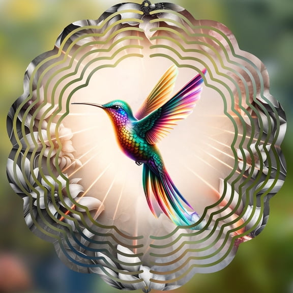 Colorful Hummingbird Metal Wind Spinner Metal Garden Decor, Bird Lover Gift