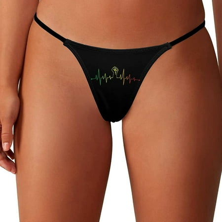 

Black Power Fist Heartbeat Women s G-String Thongs Low Rise Hipster Underwear Stretch T-Back Panties