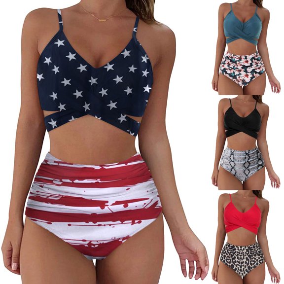 Jacenvly Bikini Swimsuits for Women Quick Drying Swimsuits for Women 2 Piece Hawaiian Swim Cami Bra and Ruffles Bathing Sets Beachwear Tropical Trendy Beach Dresses Casual Summer Black