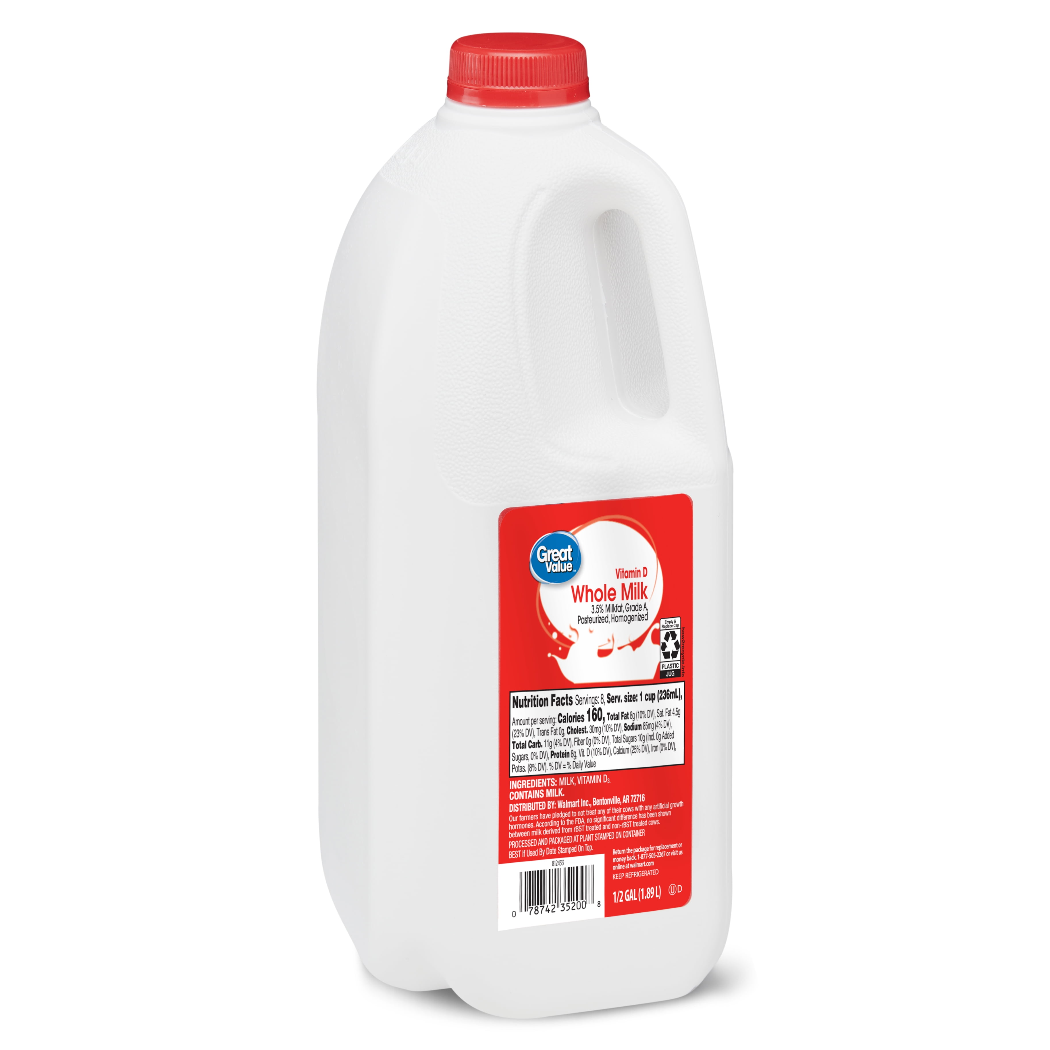 Diez años insuficiente puñetazo Great Value Whole Vitamin D Milk, Half Gallon, 64 fl oz - Walmart.com