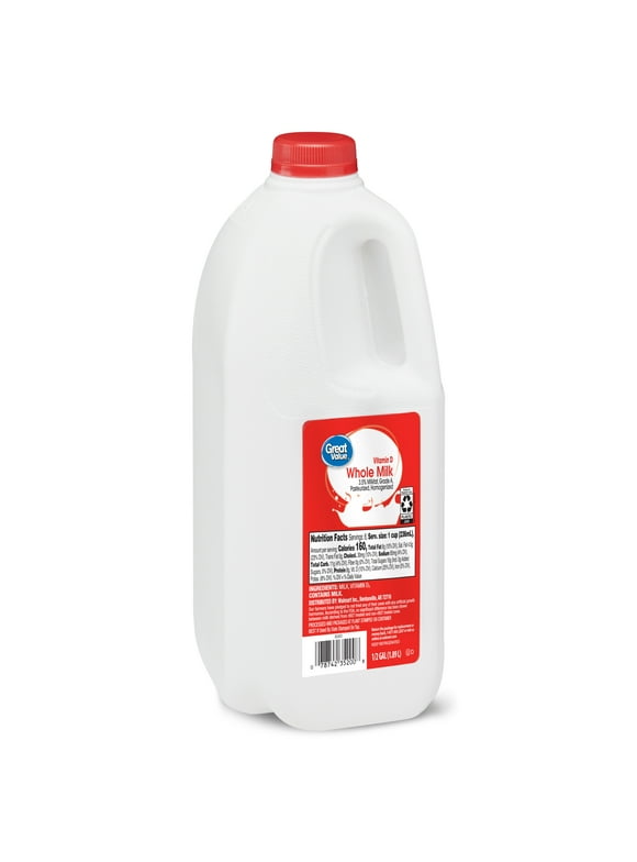 Great Value Whole Vitamin D Milk, Half Gallon, 64 fl oz