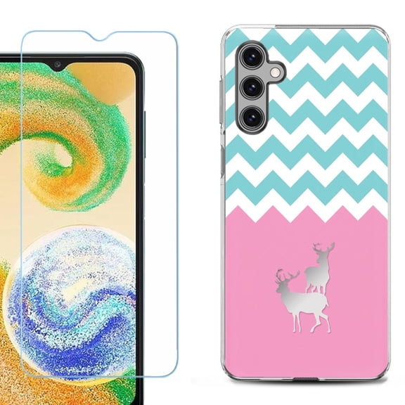 OneToughShield ® Compatible with Samsung Galaxy A15 5G, Shockproof Phone Case, with Tempered Glass Screen Protector - Chevron/Teal/Deer