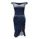 thumbnail image 3 of Gibobby Vestidos de fiesta elegantes Vestido de para mujer con estampado de hendidura suelta en frío Vestido floral con dobladillo con volantes(Azul,XL), 3 of 5