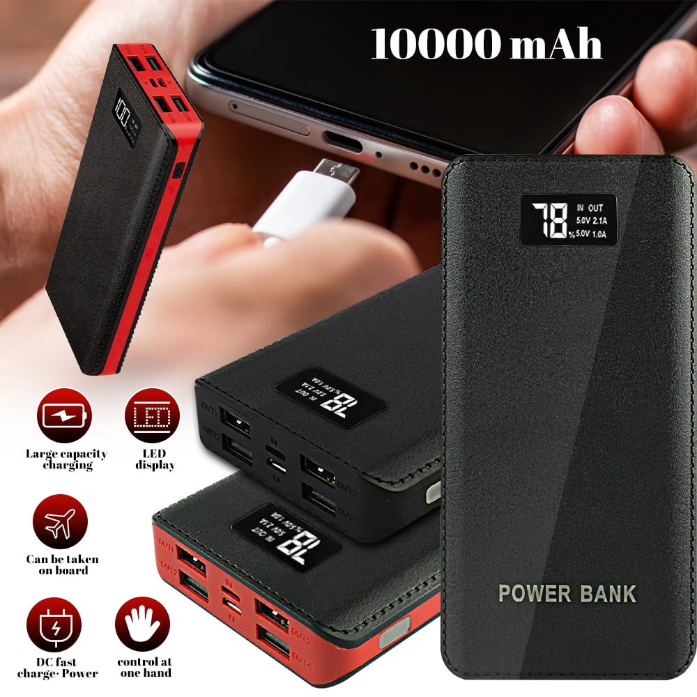 10000mah Portable Power Bank External Battery Pack 4USB Charger for Cell Phone Red