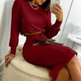 thumbnail image 5 of Women's 2 Piece Outfits 2023 Fall Long Sleeve Crop Sweatshirt Tops Slit Midi Pencil Skirt Dress Sets Drawstring Sweatsuit, 5 of 6