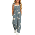 thumbnail image 4 of YunPes Girls Watercolor Jumpsuits Floral Printed Wide Leg Rompers Plus Size Lightweight Spaghetti Tie Strap Overalls, 4 of 4