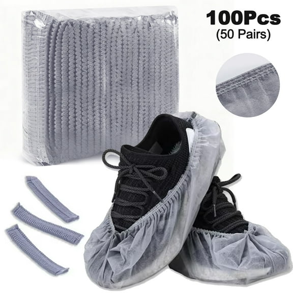 Genreen 100Pcs(50 Pairs) Non-Woven Shoe Covers Disposable for Indoors, Booties for Shoes Covers, Breathable | Durable | Boot Covers Non Slip, Fits Up to Size 13 US Men (Gray)