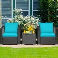 thumbnail image 4 of Gymax 3PCS Rattan Patio Conversation Furniture Set Outdoor w/ Turquoise Cushions, 4 of 10