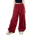 thumbnail image 2 of WAVSUF Kids Girls Cargo Pants Classic Fit High Waist Wide Leg Summer Daily Trendy Pants Red Size 14-16, 2 of 7