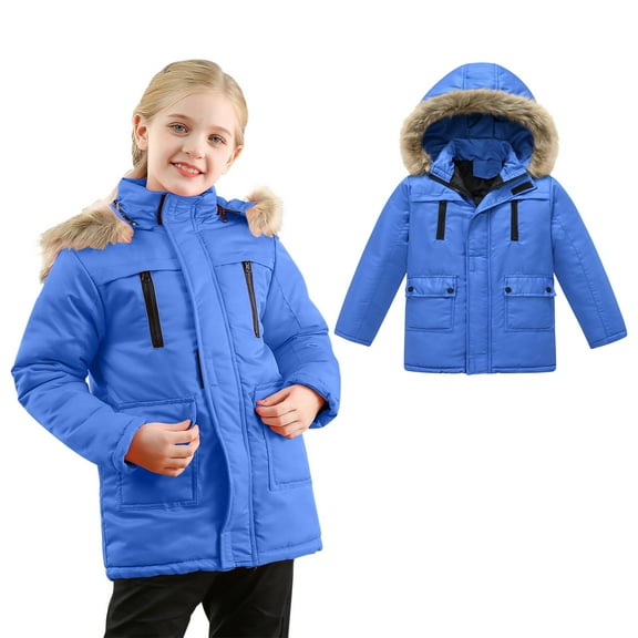 Toddler Winter Coats with Hooded Puffer Jacket Girls Blue Jacket Full-Zip Long Sleeve Waterproof Kids Thicken Jacket Boys Winter Coats Size 3-4 Years