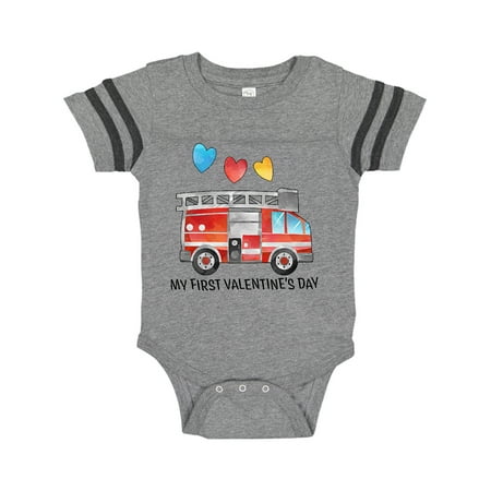 

Inktastic My 1st Valentine s Day Fire Truck with Hearts Gift Baby Boy or Baby Girl Bodysuit