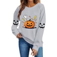 thumbnail image 3 of Women's Crewneck Pullover Sweatshirt Halloween Graphic Tops Long Sleeve Casual Fall Shirts Cute Pumpkin Candy Print Loose Fit Activewear for Festivals, 3 of 7