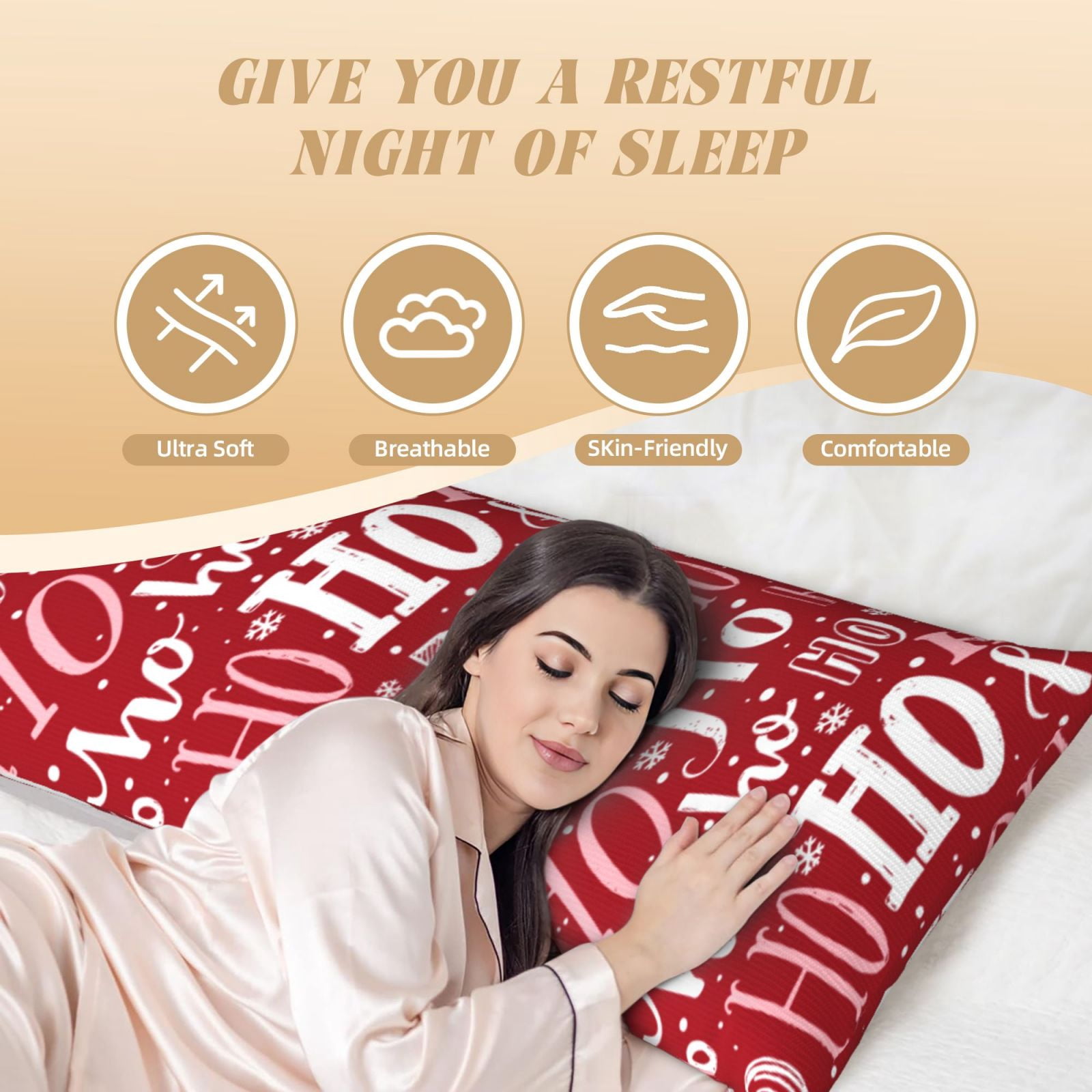 Naloa Ho Funny Christmas Super Soft 20x60 Body Pillow Case,Long Side Hidden Zipper（PILLOWS ARE NOT INCLUDED）