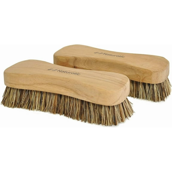 All-Natural Wooden Scrub Brush Set | Wooden Handle | Palmyra Bristle Brush for Cleaning | Eco Friendly Cleaning Products | Scrub Brush Set of 2