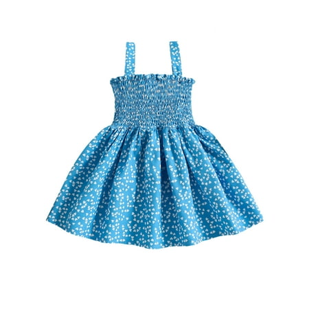 

Baby Girl Dresses Sleeveless Halter Dress Blue Love Print Casual Summer Dress A-line Sundress
