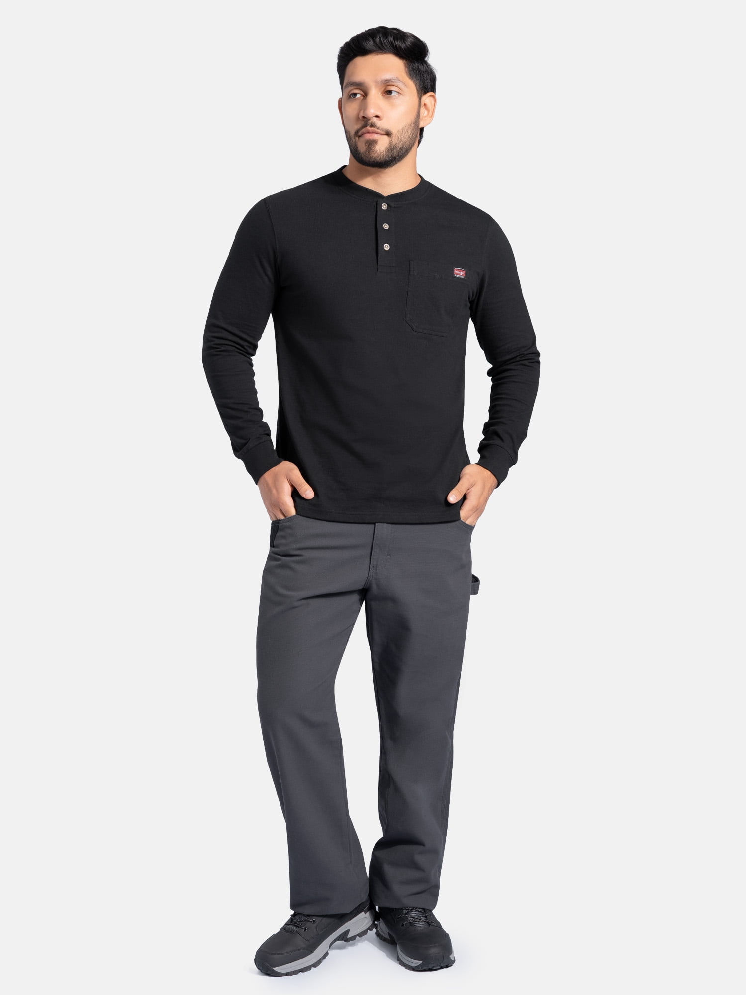Wrangler Workwear Men's Heavyweight Long Sleeve Henley Pen Pocket Shirt, Size S-3XL