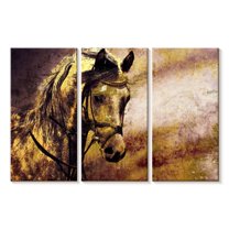 Elephant Stock Arabian Horse Portrait Wall Art - Horizontal Multi Panel Canvas - Living Room Wall Decor - Animal Multi Panel - Black And Red Decor - 50" x 32"