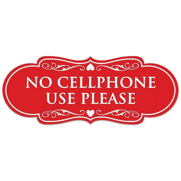 Signs ByLITA Designer No Cell Phone Use Please Sign - Easy Installation | Durable Wall or Door Sign (Red) - Large