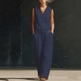 thumbnail image 5 of Kezqiaxn Womens Summer Outfits Sleeveless V-Neck Tops and Wide Leg Pants with Pockets Loungewear Set 2 Piece Sets for Women, 5 of 6