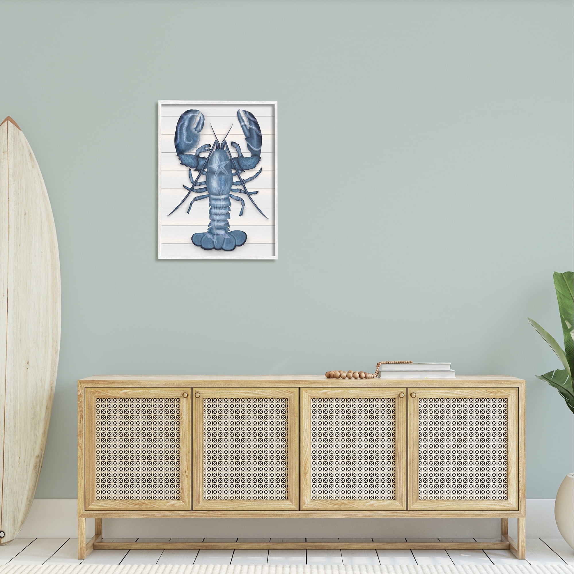 Stupell Industries Detailed Blue Lobster Starfish Botanical Motif Panels Graphic Art White Framed Art Print Wall Art, Design by Darlene Seale