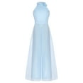 thumbnail image 3 of Yartina Kids Flower Girl Dressy Jumpsuits Wedding Party Girls Halter Sleeveless Wide Leg Rompers Light Blue 8, 3 of 7