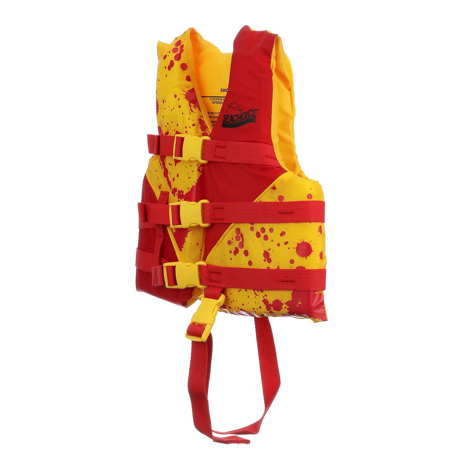 Seachoice Type II Deluxe Adjustable Boat Vest w/ Grab Handle, Bright Yellow and Red, Youth, 50-90 Lbs.