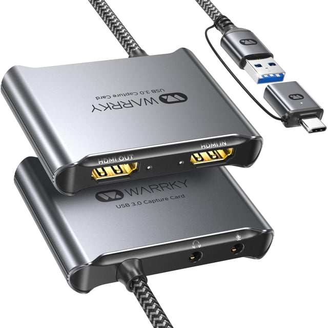 Tarjeta de captura WARRKY 4K HDMI 1080P 60FPS con cable USB 3.0 gris