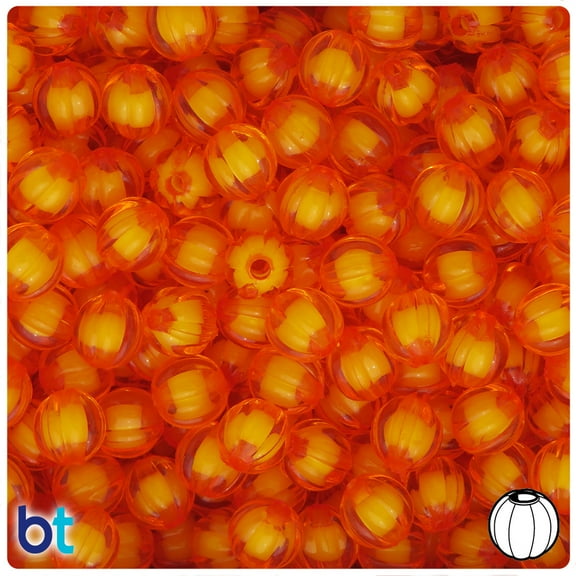 BeadTin Orange Transparent 10mm Melon Plastic Bead in Beads (100pcs)