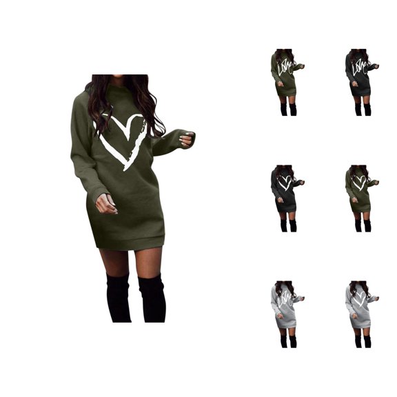 Sweatshirt Dress for Women 2025 Fall Winter Long Sleeve Crewneck Valentines Graphic Long Sweatshirt Pullover Tops
