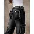 thumbnail image 5 of QERINTE Womens Plus Size Cargo Jeans Women Stretch Straight Leg Jean High Waist Wide Leg Baggy Boyfriend Jeans, 5 of 5