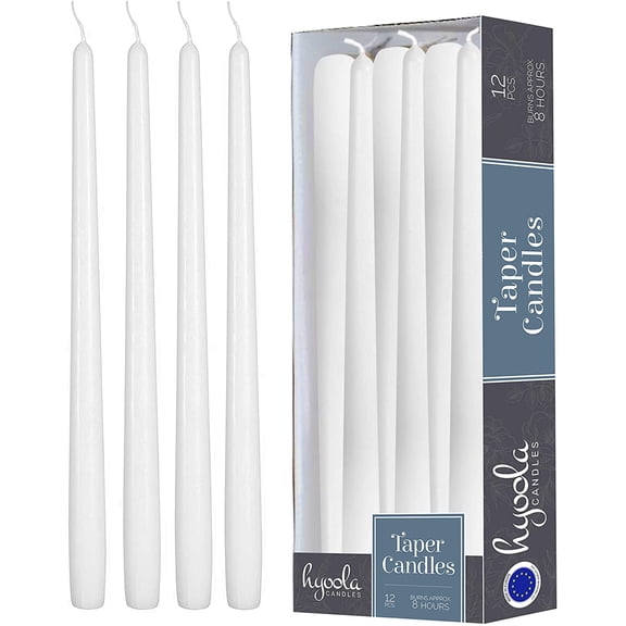 12 Pack Tall Taper Candles - 10 Inch White Dripless, Unscented Dinner Candle - Paraffin Wax with Cotton Wicks - 8 Hour Burn Time