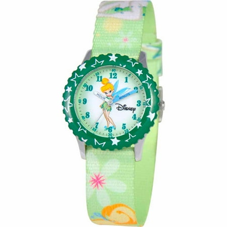 Disney Tinker Bell Girls' Stainless Steel Watch, Green Strap
