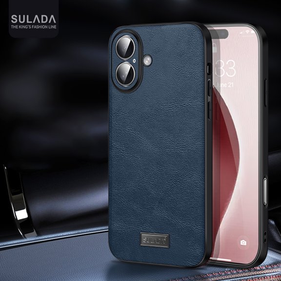 for iPhone 16 Case, Classic Business PU Leather Durable Minimalist Ultra Thin Slim Cover Drop Protective Phone Case Cover Compatible with iPhone 16, Blue