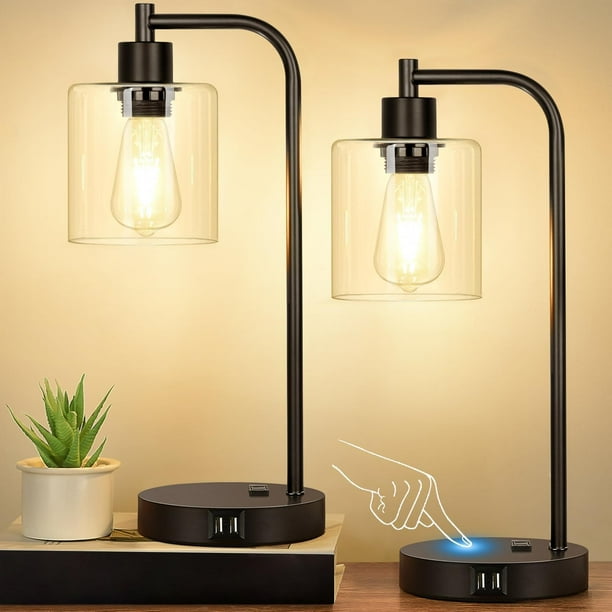Set de lámparas de mesa Nintiue Industrial Touch Control con puerto USB