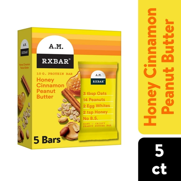 RXBAR A.M. Honey Cinnamon Peanut Butter Chewy Protein Bars, Gluten-Free, Ready-to-Eat, 9.7 oz, 5 Count