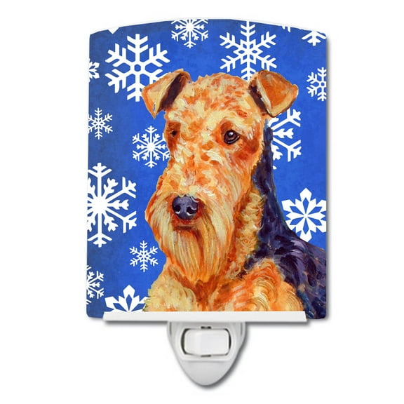 Airedale Winter Snowflakes Holiday Ceramic Night Light