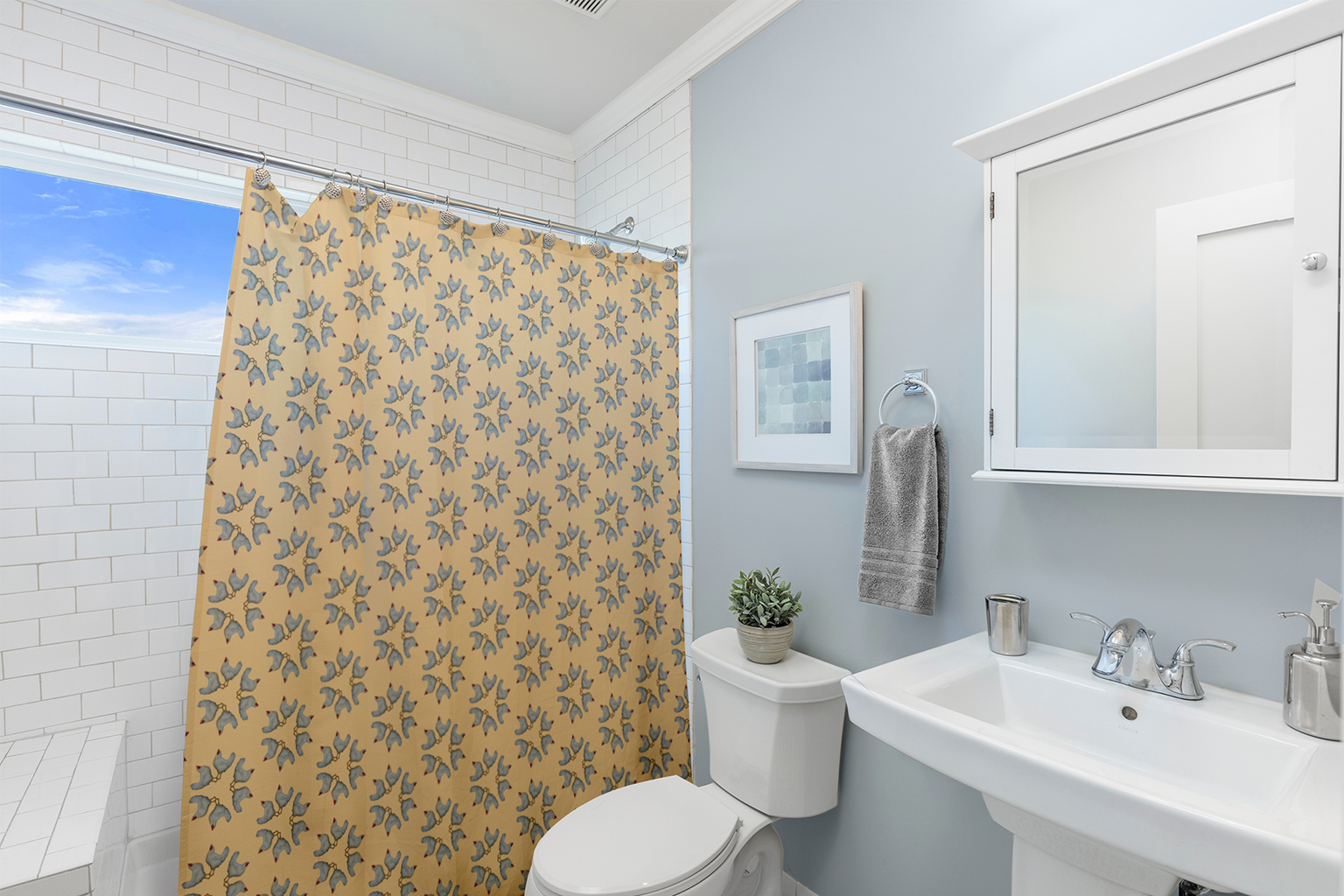 Simply Daisy 70" W x 73" L Chickens-go-round Polyester Shower Curtain, Corn Yellow [1 Ct]