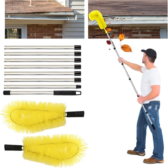 ACDANC Gutter Cleaning Brush Extendable Guard Cleaner Tool with 8 Pcs Telescoping Handle Extension Pole 10ft,Gutter Cleaning Tools from The Ground for Easy Removing Leaves Debris Window Cleaner