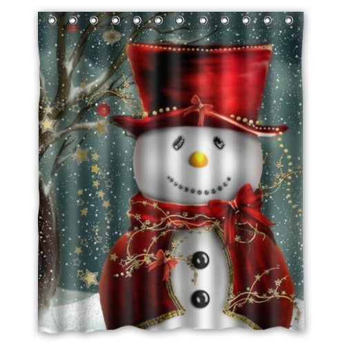 GreenDecor Christmas Snowman Waterproof Shower Curtain Set with Hooks Bathroom Accessories Size 60x72 inches