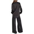 thumbnail image 4 of Timegard Lounge Outfits for Women Long Sleeve Lapel V Neck Button down Tops Drawstring Wide Leg Pants with Pockets Sets, 4 of 6