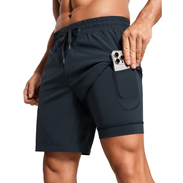 Shorts CRZ YOGA 7" Secado Rápido con Forro y Bolsillos Azul Marino