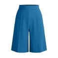thumbnail image 4 of Wide Leg Shorts Women's Dressy Bermuda Shorts, High Waist Knee Length Pants with Pockets, Summer Office Work Shorts Blue XXL, 4 of 8