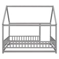 thumbnail image 4 of Kids Floor Bed, Full Size House Bed Frame with Full Fence Guardrails, Wooden Platform Bed Frame for Kids Teens Girls Boys, Easy to Assemble, Gray, 4 of 9