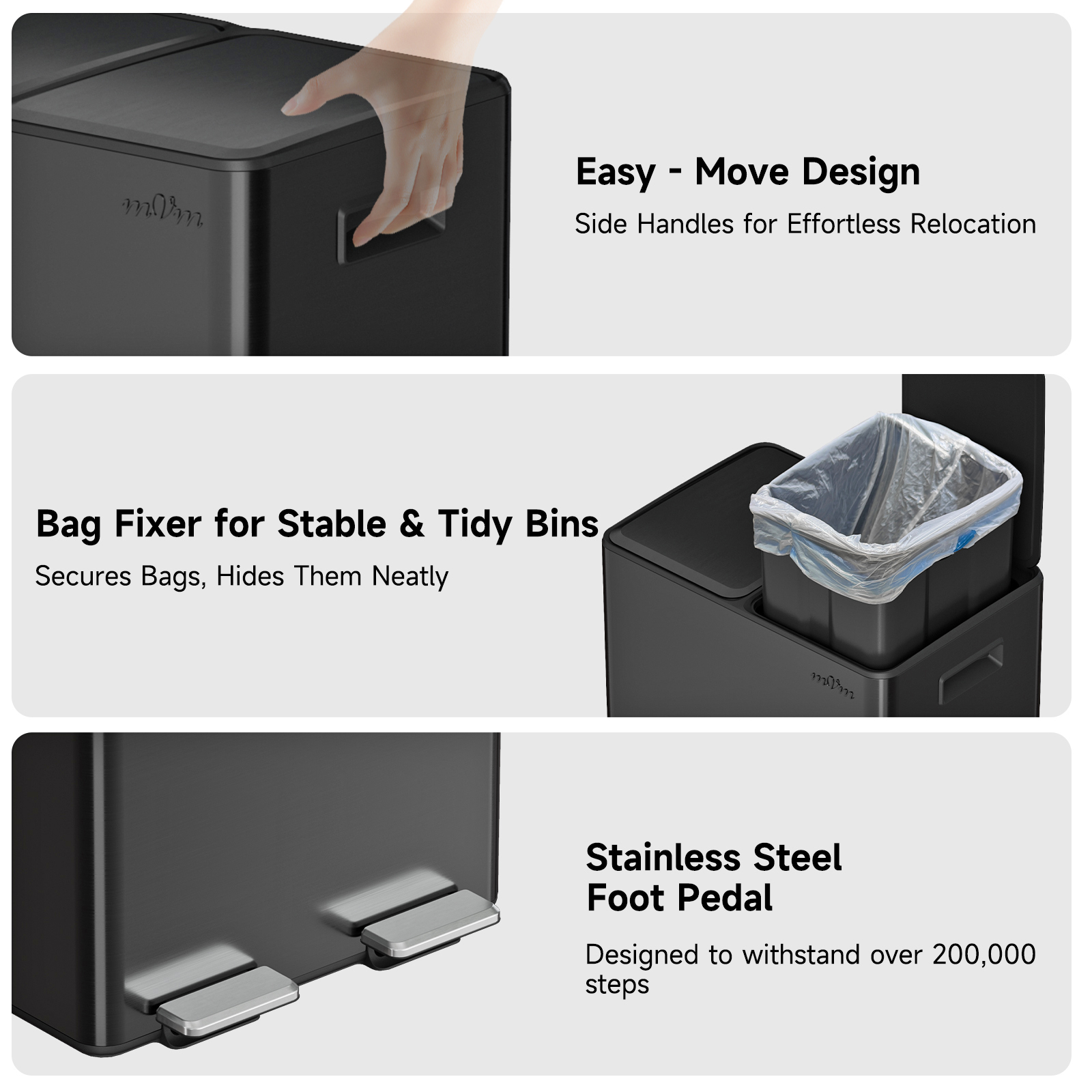 mVm 16 Gal Dual Trash Can, Recycling Garbage Bin for Kitchen Home Office (Black)
