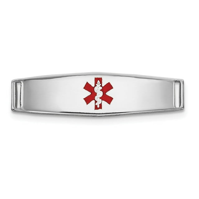 Diamond2Deal 14K Plaque Médicale Émaillée en Or Blanc Époxy 813 pour Femmes (L - 19.5mm, L - 5.5mm)