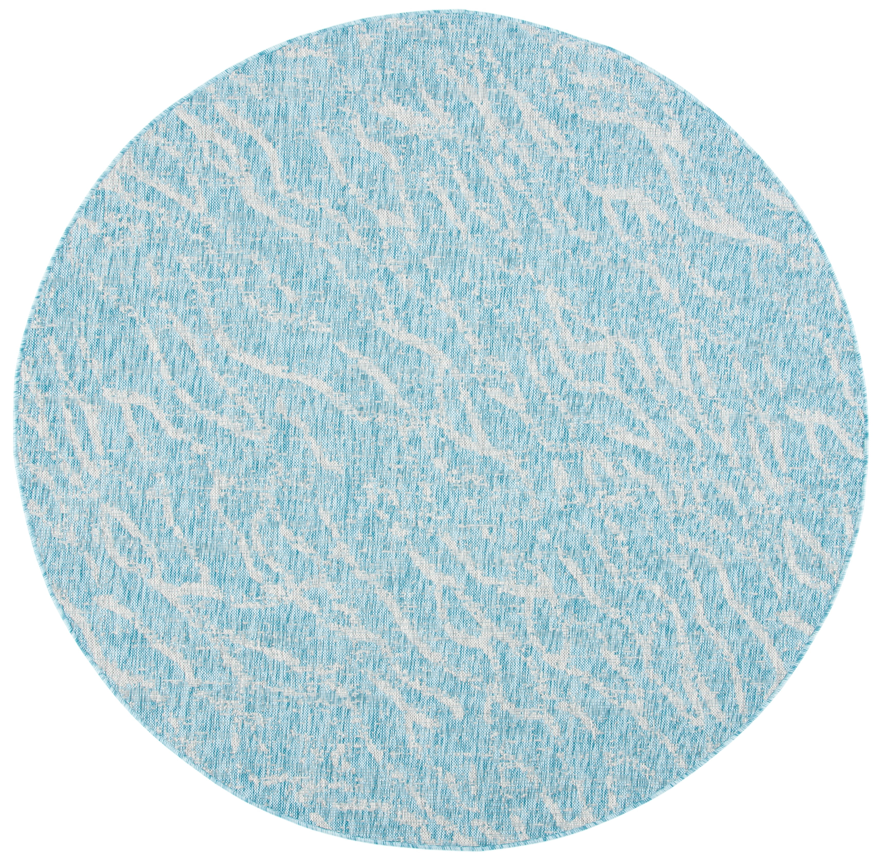 SAFAVIEH Courtyard Ruth Abstract Indoor/Outdoor Area Rug, Aqua/Grey, 6'7" x 6'7" Round