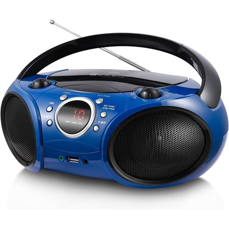 Singingwood Portable CD Player Boombox Blue | AM FM Radio, Bluetooth, USB Port CD-R/RW MP3, 3.5mm Aux Input & Headphone Jack, Dual Power AC/Battery